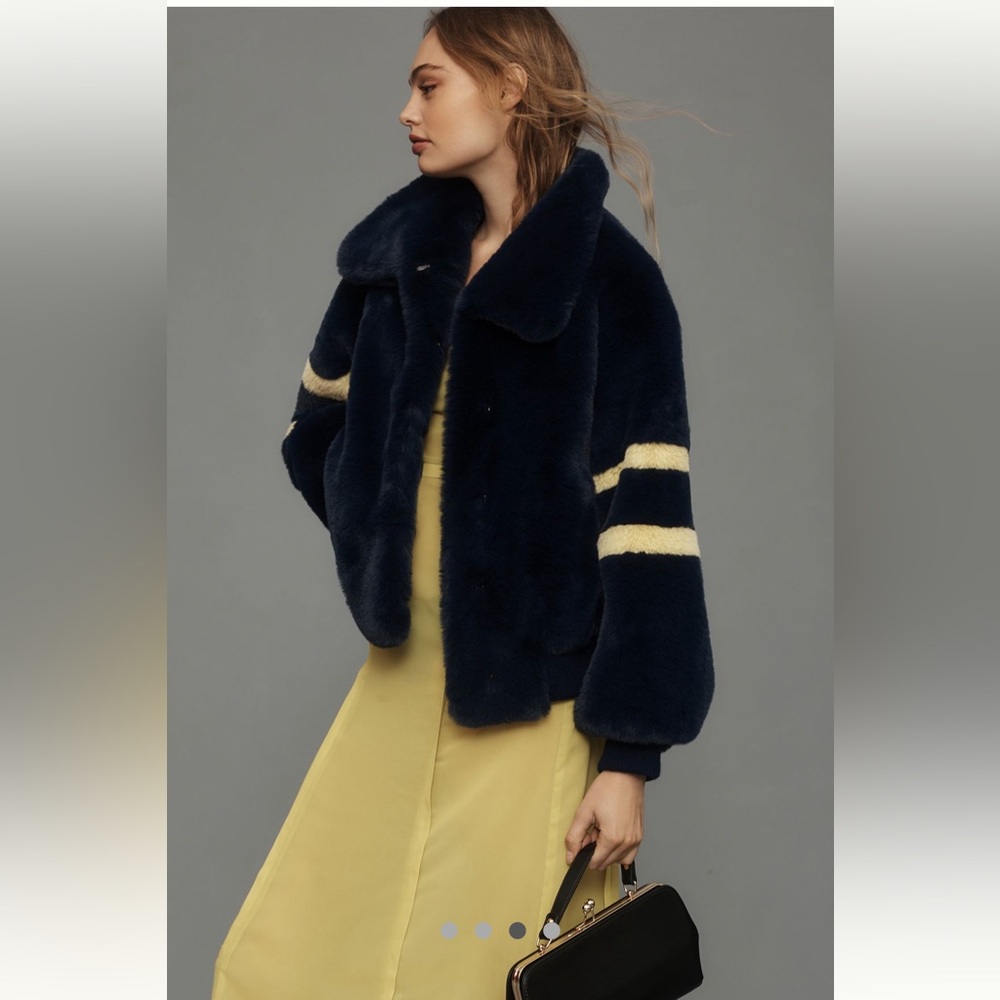 Anthropologie Sporty Stripe Faux Fur Jacket